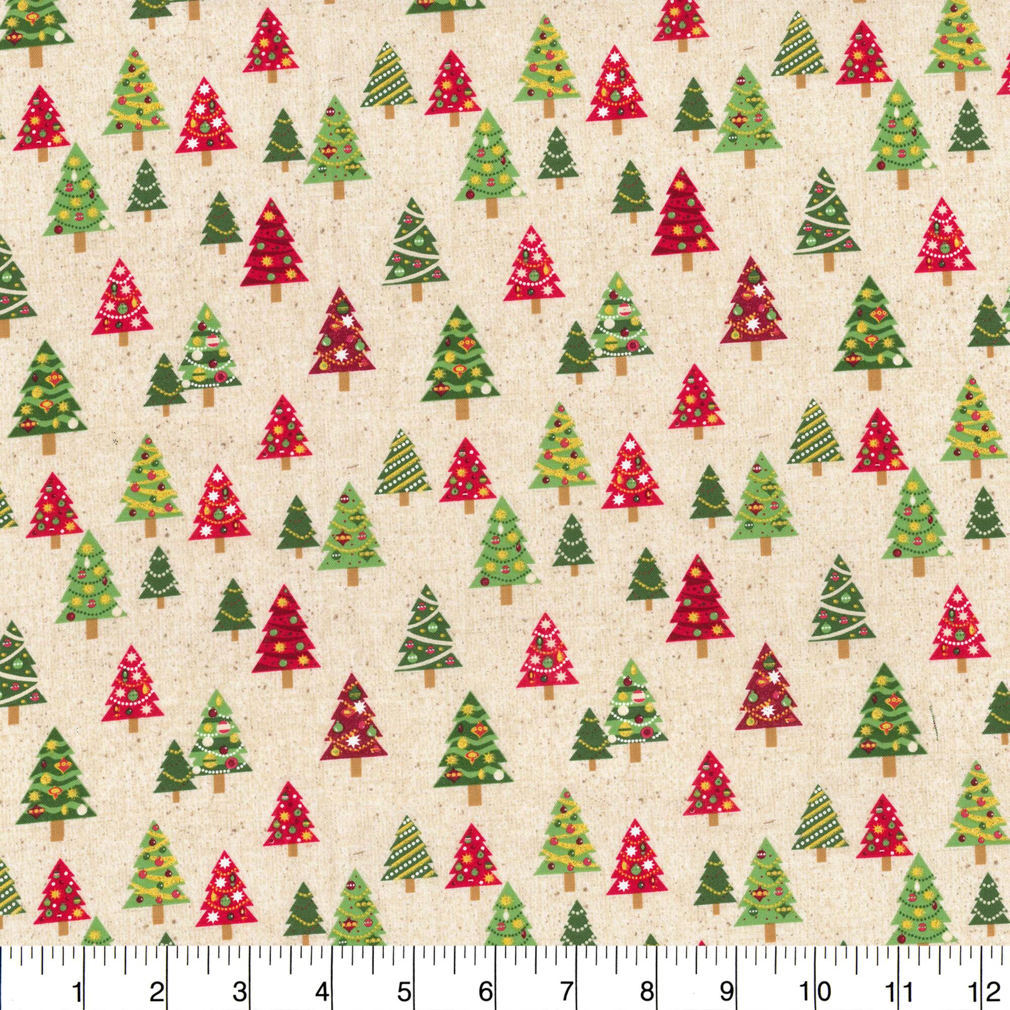 Fabric Traditions Christmas Trees Natural Glitter Cotton Fabric